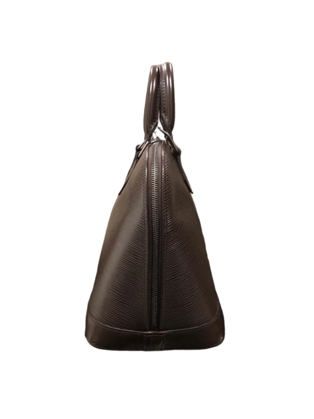 LOUIS VUITTON Moka Brown Epi Alma Hand Bag LV Leather Strap with Silver Hardware